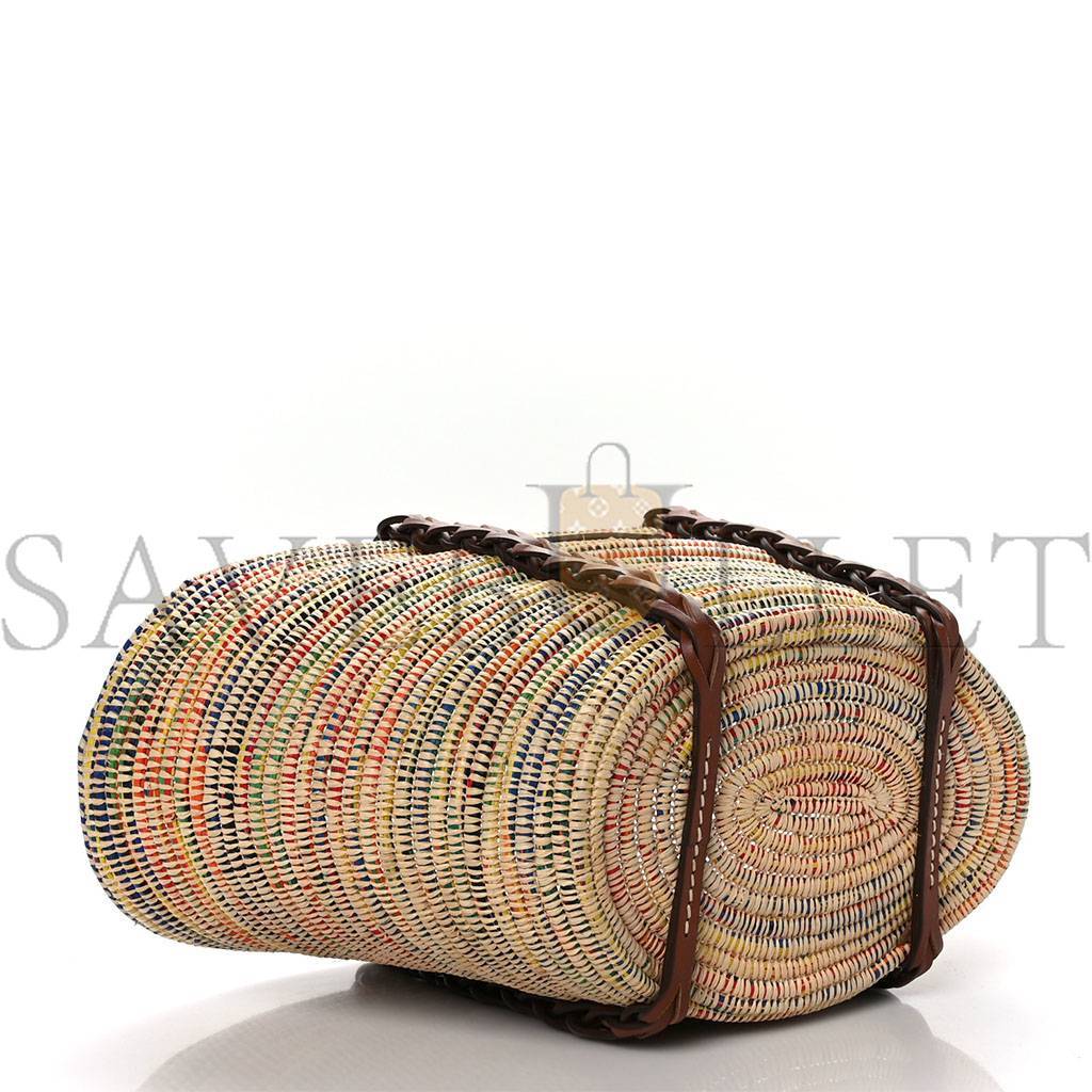 Pra*a paglia vitello woven braided basket tote multicolor cognac 1bg312_2dif_f00j7_v_iom (25*25*14cm)